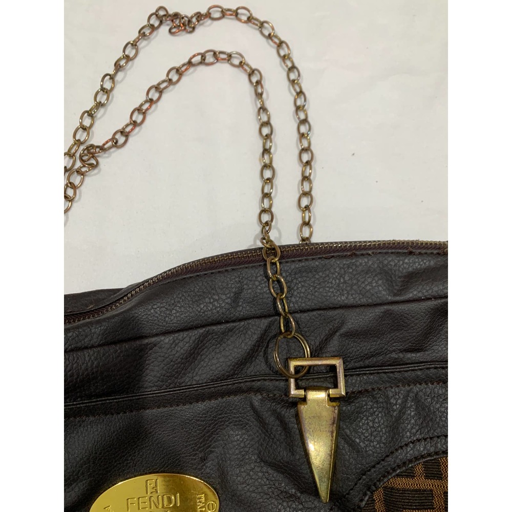 FENDI Selleria 1925 Bag Nylon Brown with Chain Made in Italy - Picture 7 of 16